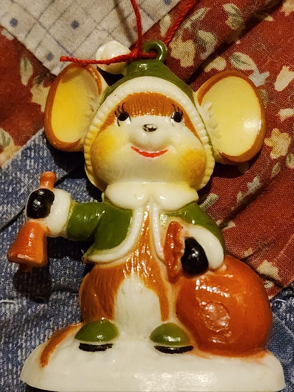 Vintage Plastic Chriatmas Mouse Ornament